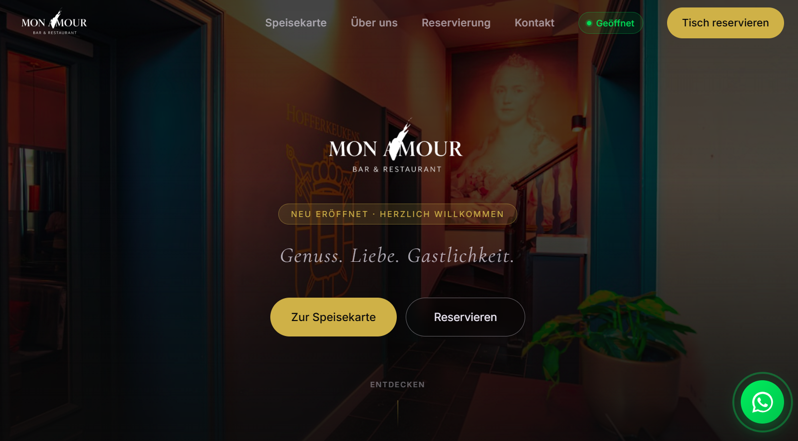 Webdesign-Referenz Mon Amour – Restaurant-Website aus der Gastronomie
